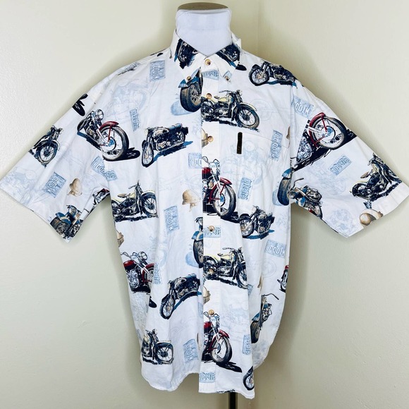 North River Button Down Shirt Mens MEDIUM Motorcycles Biker Short Sleeve Cotton - Picture 1 of 8